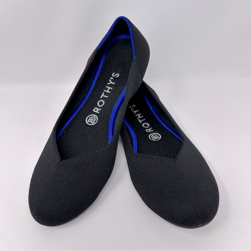 Rothy's Elegant Black Flats with Blue Accent